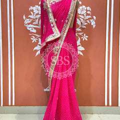 CXC GEORGETTE MOTHRA SILVER WORK SAREE Pink / Free Size