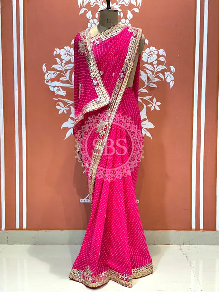 CXC GEORGETTE MOTHRA SILVER WORK SAREE Pink / Free Size