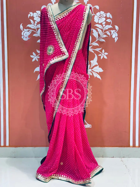 CXC GEORGETTE MOTHRA SILVER WORK SAREE Pink / Free Size