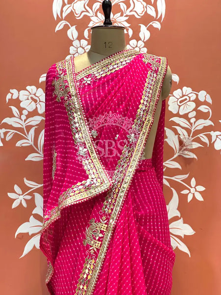 CXC GEORGETTE MOTHRA SILVER WORK SAREE Pink / Free Size