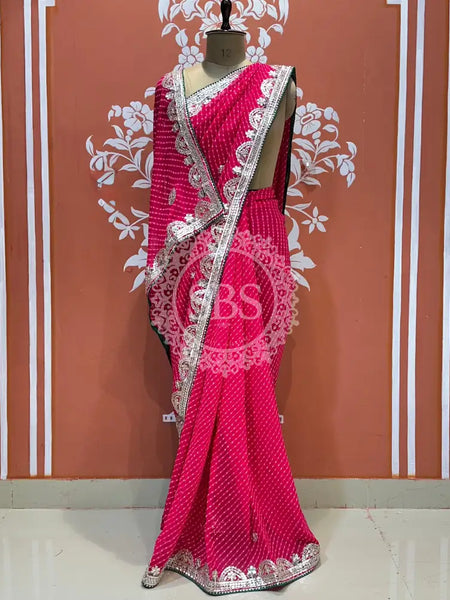 CXC GEORGETTE MOTHRA SILVER WORK SAREE Pink / Free Size
