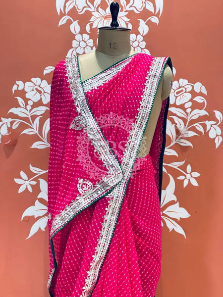 CXC GEORGETTE MOTHRA SILVER WORK SAREE Pink / Free Size