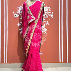 CXC GEORGETTE MOTHRA SILVER WORK SAREE Pink / Free Size