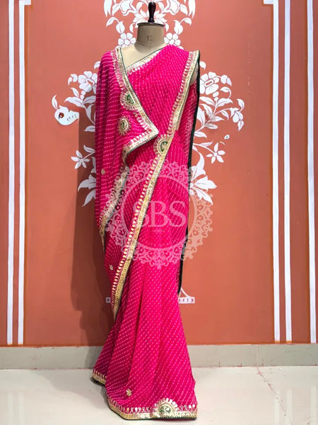 CXC GEORGETTE MOTHRA SILVER WORK SAREE Pink / Free Size