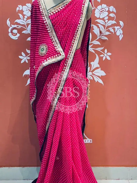 CXC GEORGETTE MOTHRA SILVER WORK SAREE Pink / Free Size