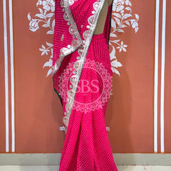 CXC GEORGETTE MOTHRA SILVER WORK SAREE Pink / Free Size