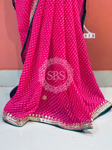 CXC GEORGETTE MOTHRA SILVER WORK SAREE Pink / Free Size