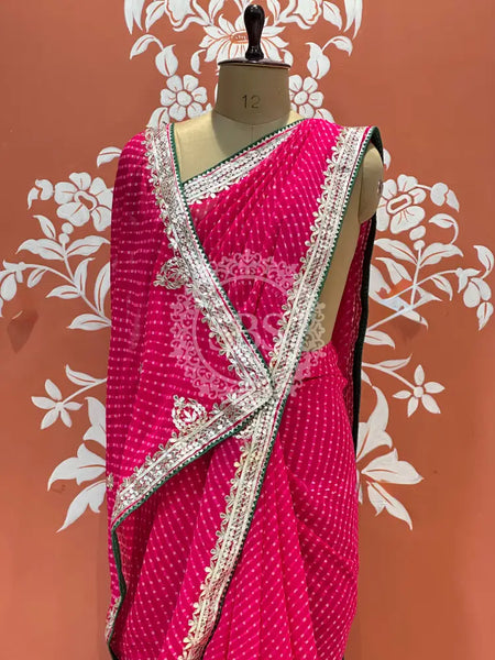 CXC GEORGETTE MOTHRA SILVER WORK SAREE Pink / Free Size