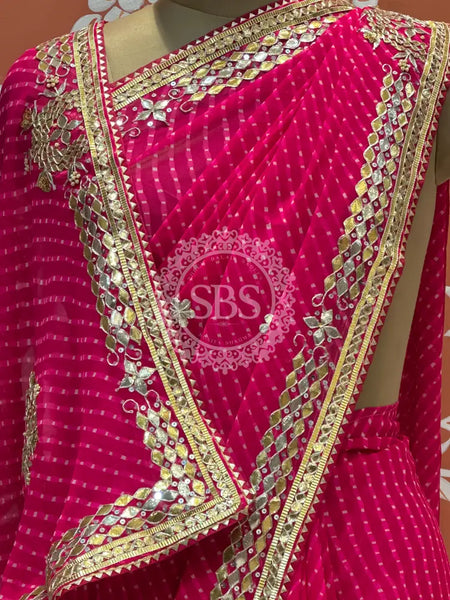 CXC GEORGETTE MOTHRA SILVER WORK SAREE Pink / Free Size