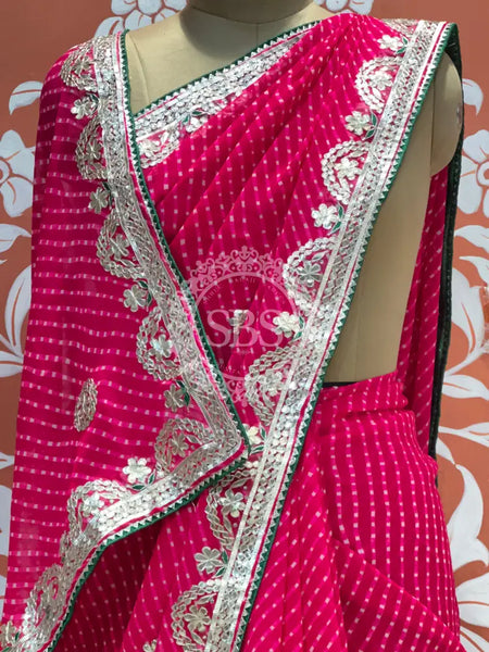 CXC GEORGETTE MOTHRA SILVER WORK SAREE Pink / Free Size