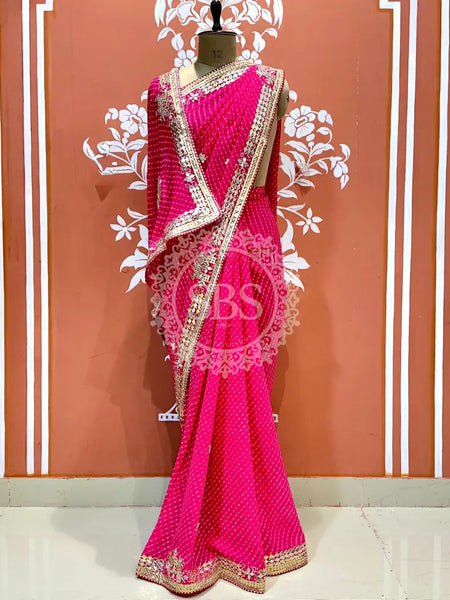 CXC GEORGETTE MOTHRA SILVER WORK SAREE Pink / Free Size