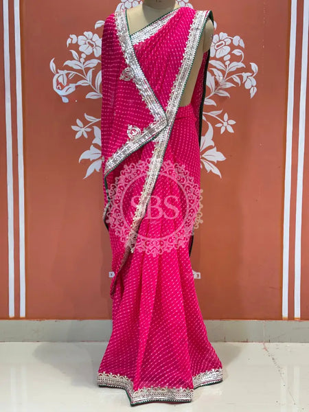 CXC GEORGETTE MOTHRA SILVER WORK SAREE Pink / Free Size