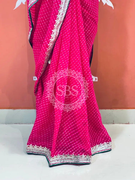 CXC GEORGETTE MOTHRA SILVER WORK SAREE Pink / Free Size