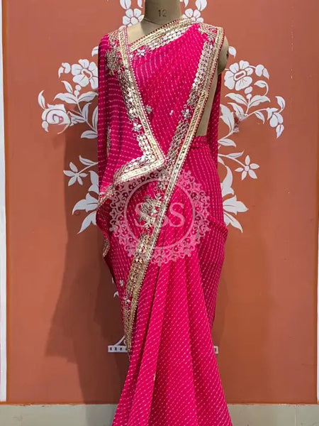 CXC GEORGETTE MOTHRA SILVER WORK SAREE Pink / Free Size