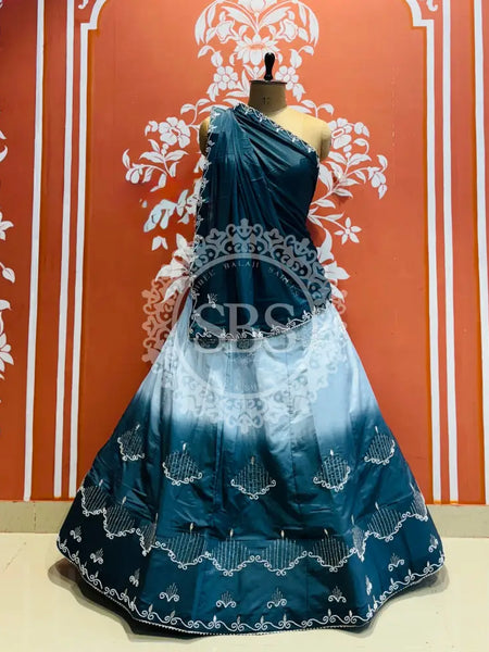 D-UPADA SILK WITH CHINON DUPATTA HANDWORK LEHENGA Blue / Free Size