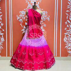 D-UPADA SILK WITH CHINON DUPATTA HANDWORK LEHENGA Pink / Free Size