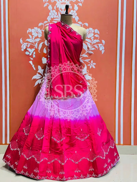 D-UPADA SILK WITH CHINON DUPATTA HANDWORK LEHENGA Pink / Free Size