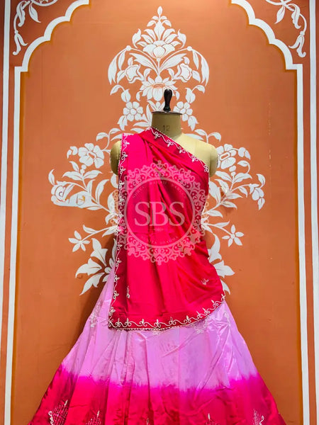 D-UPADA SILK WITH CHINON DUPATTA HANDWORK LEHENGA Pink / Free Size