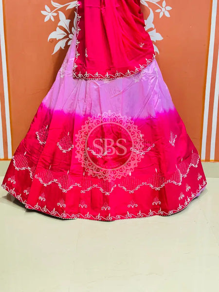 D-UPADA SILK WITH CHINON DUPATTA HANDWORK LEHENGA Pink / Free Size