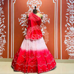 D-UPADA SILK WITH CHINON DUPATTA HANDWORK LEHENGA Red / Free Size