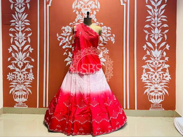 D-UPADA SILK WITH CHINON DUPATTA HANDWORK LEHENGA Red / Free Size