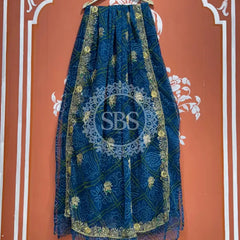 DARBARI GEORGETTE LEHERIYA SAREE Blue / Free Size