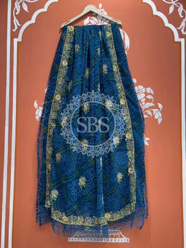 DARBARI GEORGETTE LEHERIYA SAREE Blue / Free Size