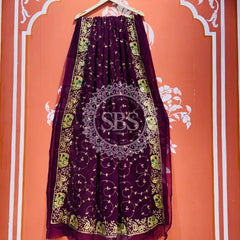 DARBARI GEORGETTE LEHERIYA SAREE Dark Purple / Free Size