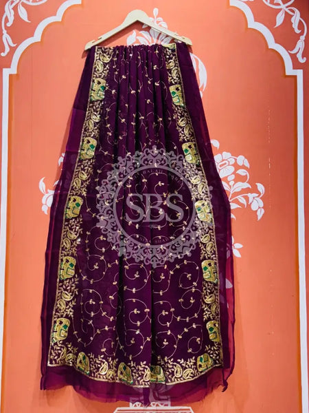 DARBARI GEORGETTE LEHERIYA SAREE Dark Purple / Free Size