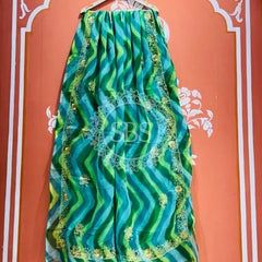 DARBARI GEORGETTE LEHERIYA SAREE Green & Blue / Free Size
