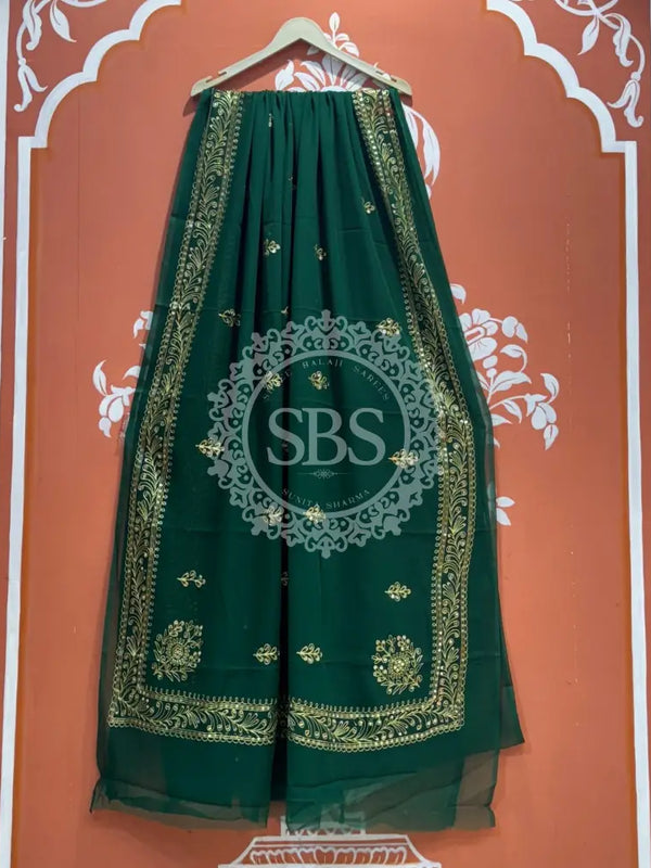 DARBARI GEORGETTE LEHERIYA SAREE Green / Free Size
