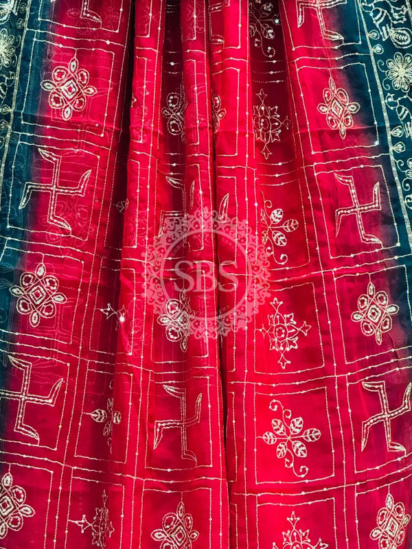 DARBARI GEORGETTE LEHERIYA SAREE Green / Free Size