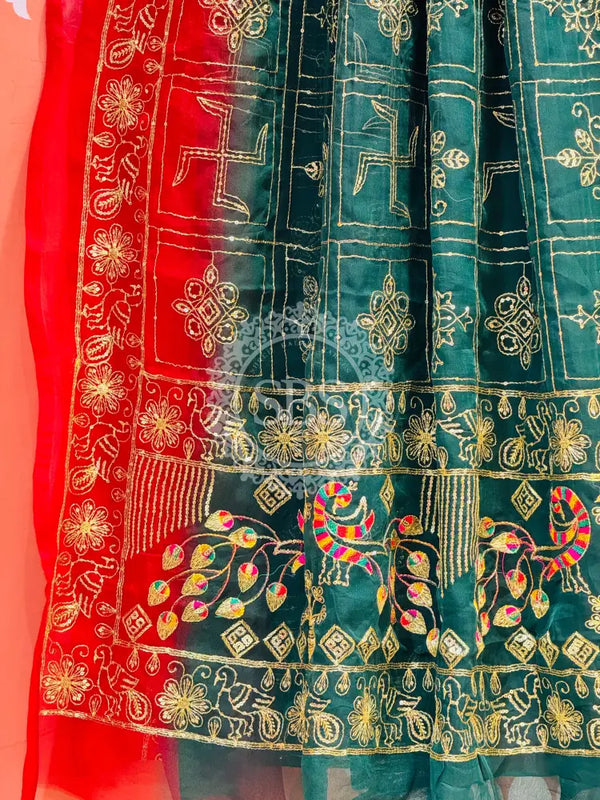 DARBARI GEORGETTE LEHERIYA SAREE Green / Free Size