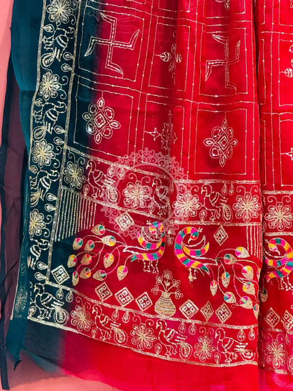 DARBARI GEORGETTE LEHERIYA SAREE Green / Free Size