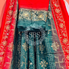 DARBARI GEORGETTE LEHERIYA SAREE Green / Free Size