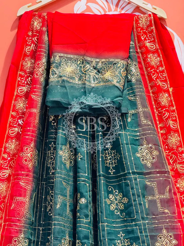 DARBARI GEORGETTE LEHERIYA SAREE Green / Free Size