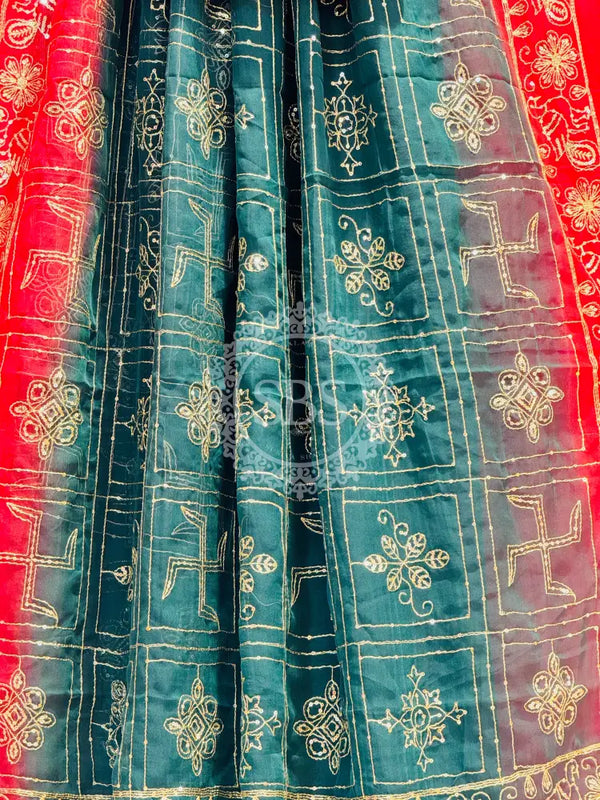 DARBARI GEORGETTE LEHERIYA SAREE Green / Free Size