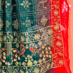 DARBARI GEORGETTE LEHERIYA SAREE Green / Free Size