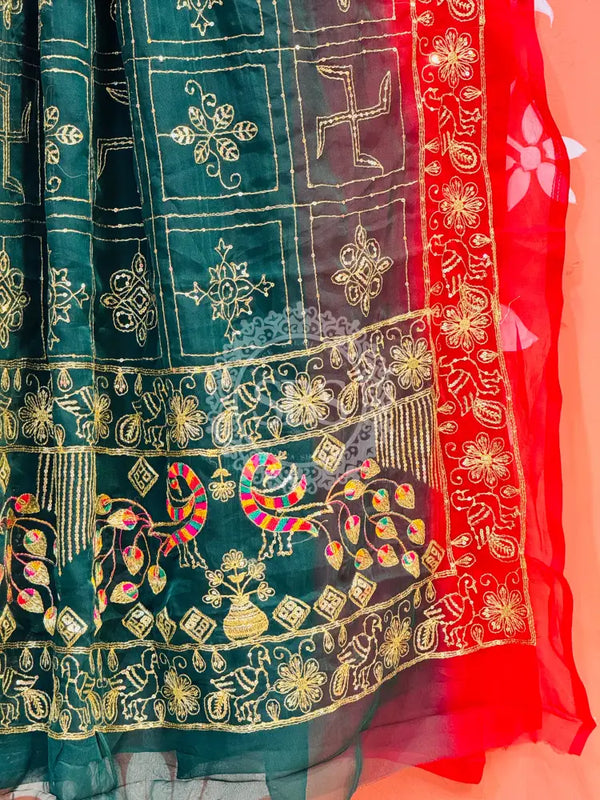 DARBARI GEORGETTE LEHERIYA SAREE Green / Free Size