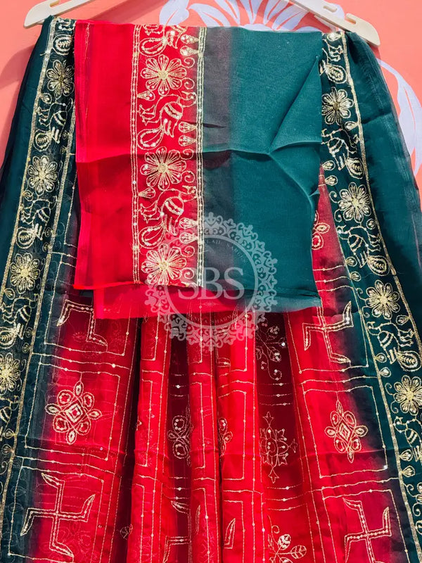 DARBARI GEORGETTE LEHERIYA SAREE Green / Free Size