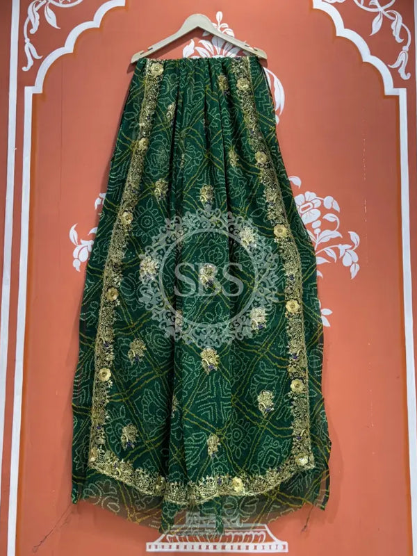DARBARI GEORGETTE LEHERIYA SAREE Green / Free Size