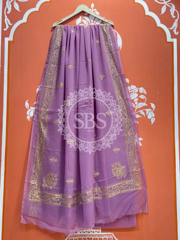 DARBARI GEORGETTE LEHERIYA SAREE Lavender / Free Size