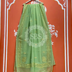 DARBARI GEORGETTE LEHERIYA SAREE Light Green / Free Size