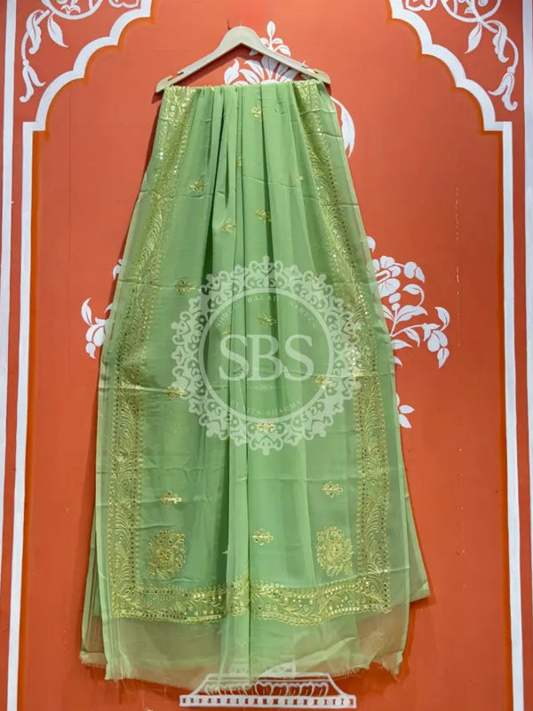 DARBARI GEORGETTE LEHERIYA SAREE Light Green / Free Size