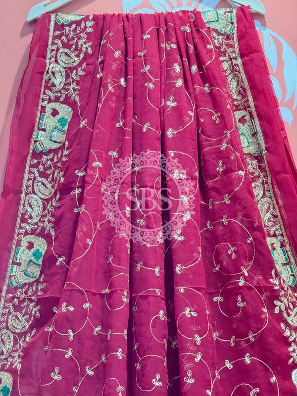 DARBARI GEORGETTE LEHERIYA SAREE Magenta Pink / Free Size