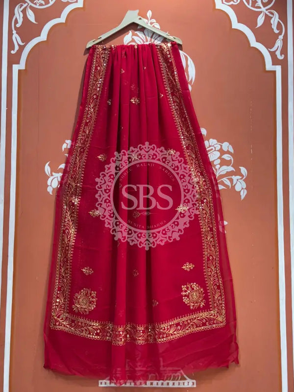 DARBARI GEORGETTE LEHERIYA SAREE Maroon / Free Size