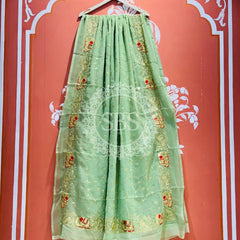 DARBARI GEORGETTE LEHERIYA SAREE Mint Green / Free Size