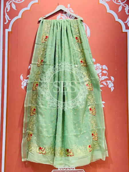 DARBARI GEORGETTE LEHERIYA SAREE Mint Green / Free Size