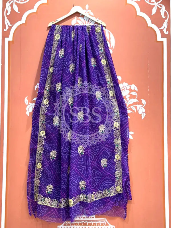 DARBARI GEORGETTE LEHERIYA SAREE Purple / Free Size