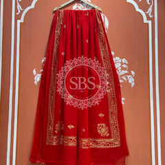DARBARI GEORGETTE LEHERIYA SAREE Red / Free Size